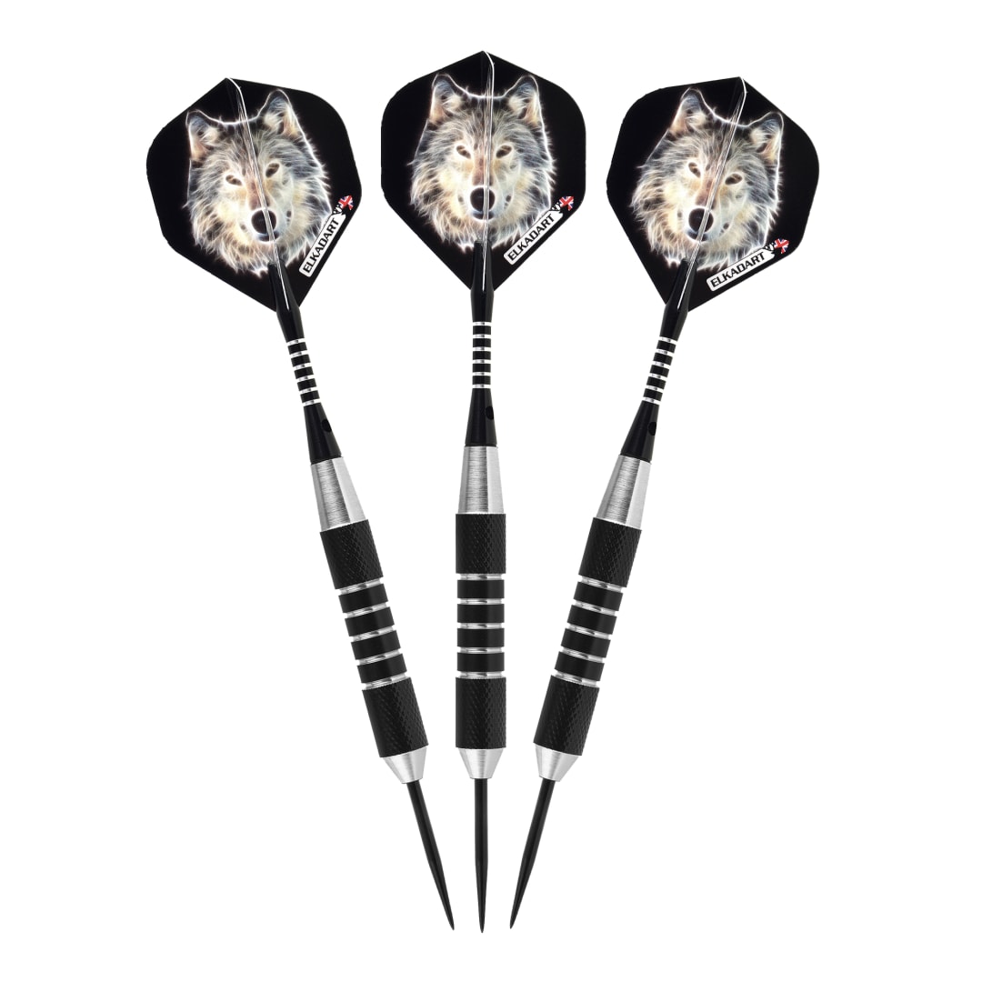 Elkadart Lone Wolf Steel Tip Darts Silver With Black Knurling 19 Grams