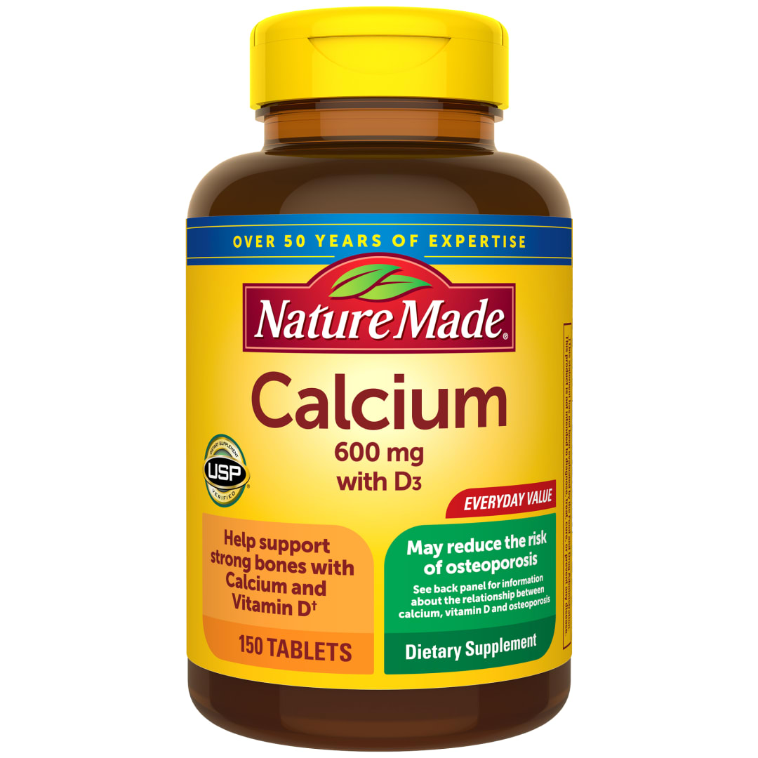 Nature Made Calcium 600 mg with Vitamin D3, Dietary Supplement for Bone Support, 150 Tablets