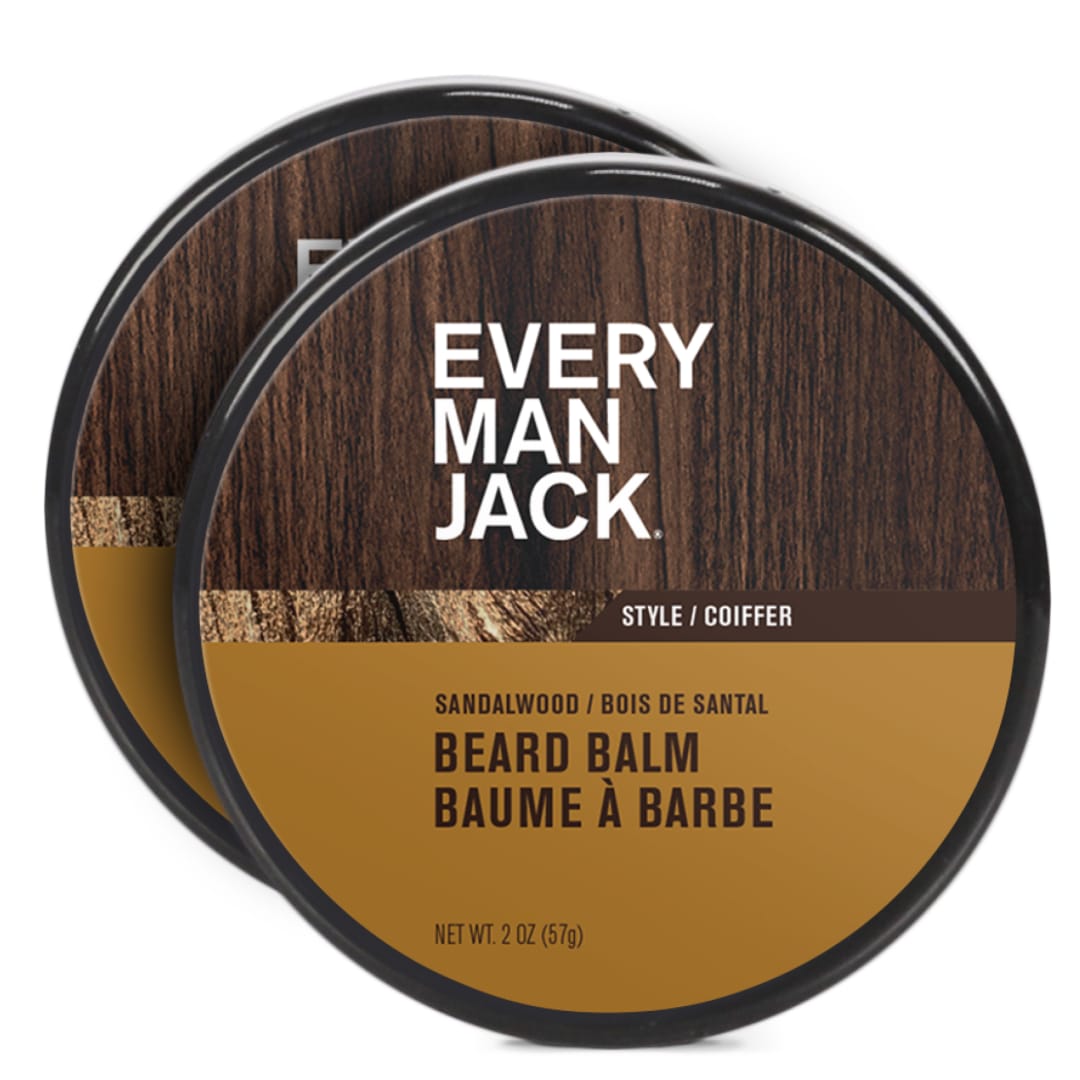 Every Man Jack Beard Balm - Subtle Sandalwood Fragrance - Moisturizes, Protects, and Strengthens Your Beard - Naturally Derived with Tea Tree Oil, Shea Butter, and Jojoba - 2oz - 2 Pack