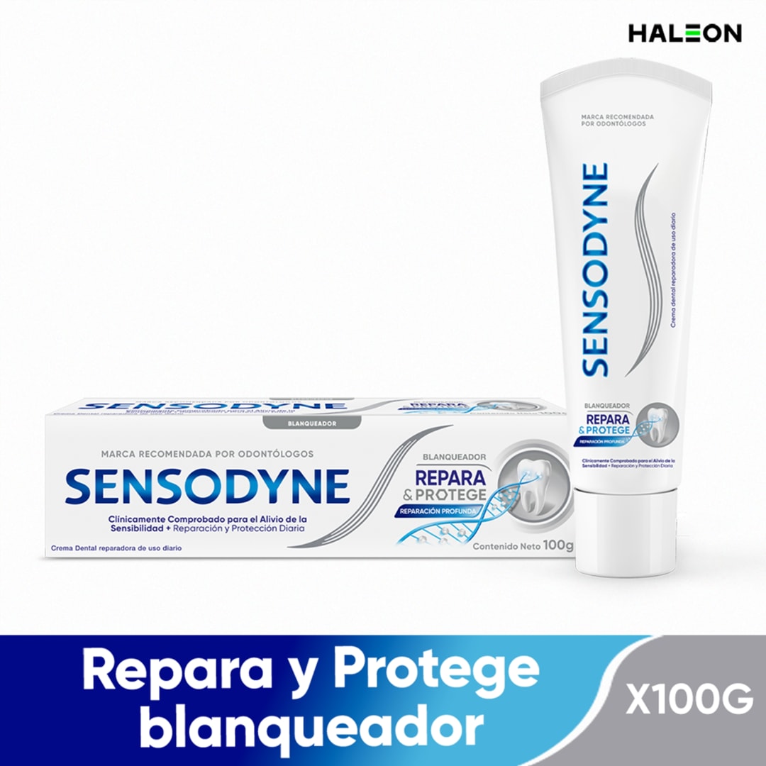 Crema Dental Sensodyne Repara y Protege Blanqueadora, alivio de la sensibilidad dental x 100 Gr