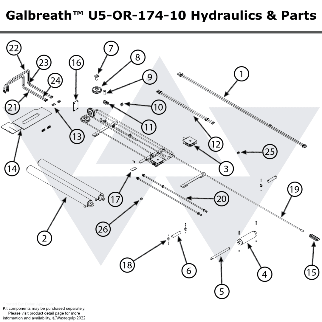 Galbreath™ Hoist U5-OR-174-10 Main Frame Hydraulics and Parts Assembly