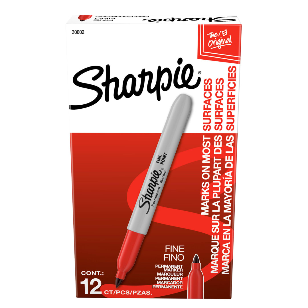 Sharpie Permanent Markers, Fine Point, Red, 12 Count