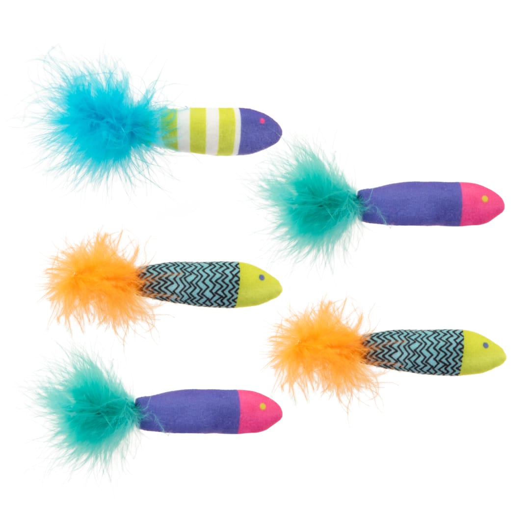 SmartyKat Catnip Fish Plush Fish Catnip Cat Toys, Assorted, Colors (5 Pack)