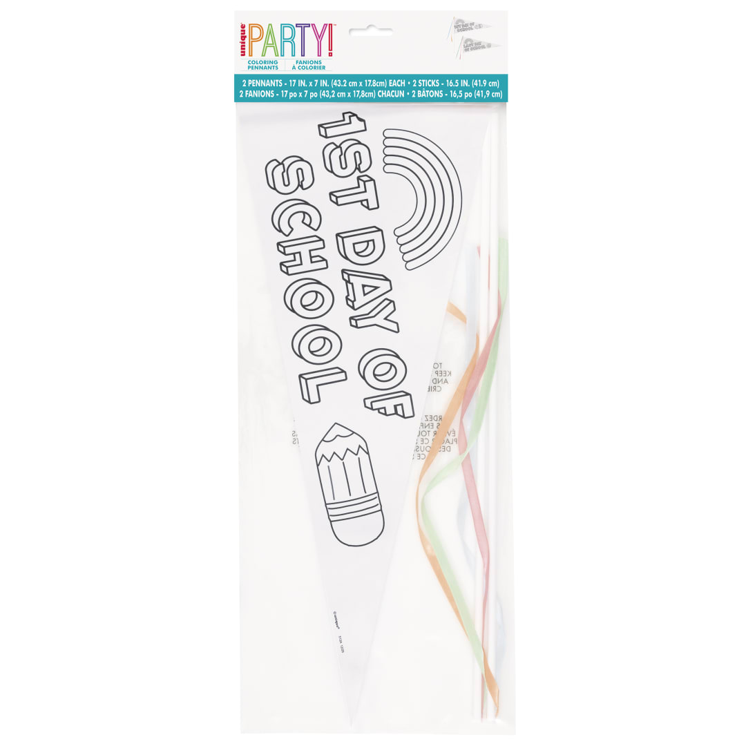 Back to School "First Day of School" / "Last Day of School" DIY Coloring Paper Pennants, 2ct