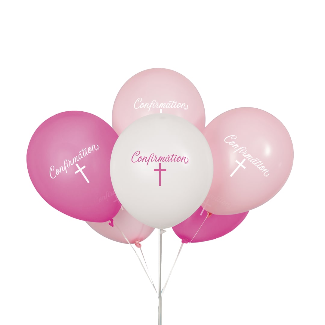 Fancy Pink Cross Confirmation 12" Latex Balloons, 8ct