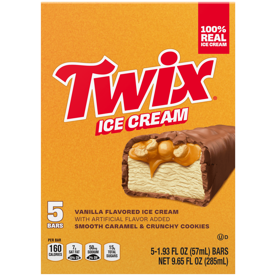 TWIX Ice Cream Bars Vanilla Caramel Chocolatey Cookie Dessert Bar Individually Wrapped, 5 Pack, 1.93 Oz Bars