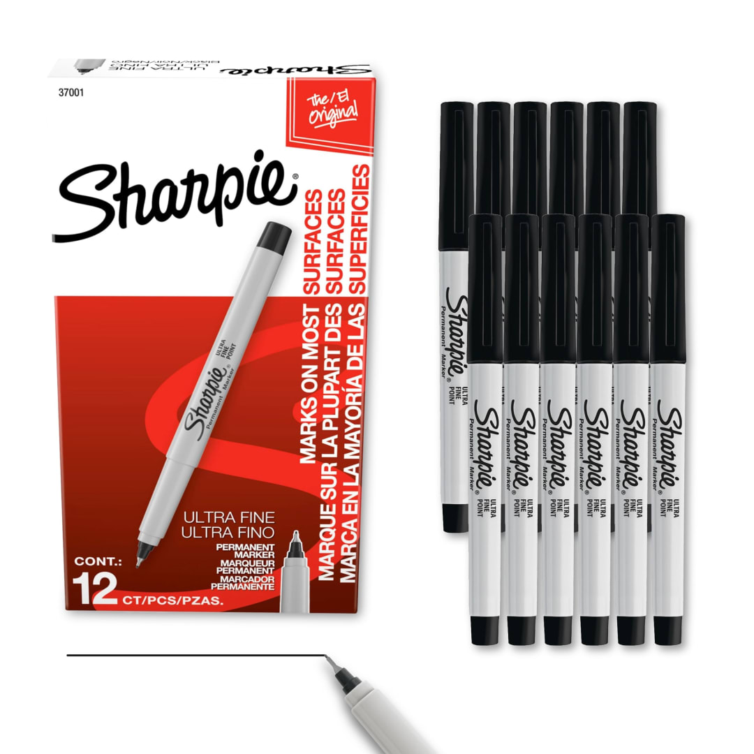 Sharpie® Permanent Markers, Ultra Fine Point, Black, 12 Count