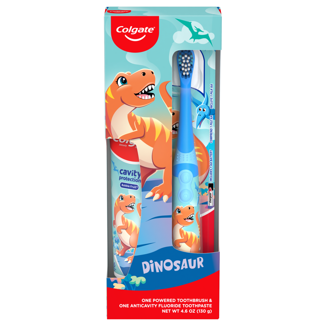 Colgate Kids Toothbrush Set with Toothpaste, Dinosaur Gift Set -  1 Battery Tootbrush and 1 Toothpaste