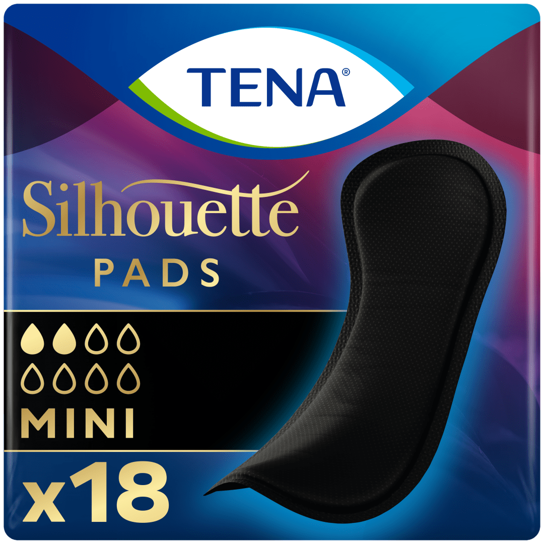 TENA Silhouette Noir Mini – Black Incontinence Liners for Women with Triple Protection Against Leaks, Odour &amp; Moisture - Pack of 18