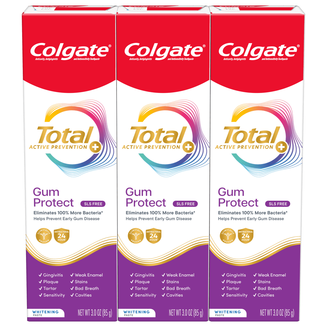 Colgate Total Active Prevention Gum Protect Whitening Toothpaste, Fresh Mint Paste, 3 Pack, 3 oz