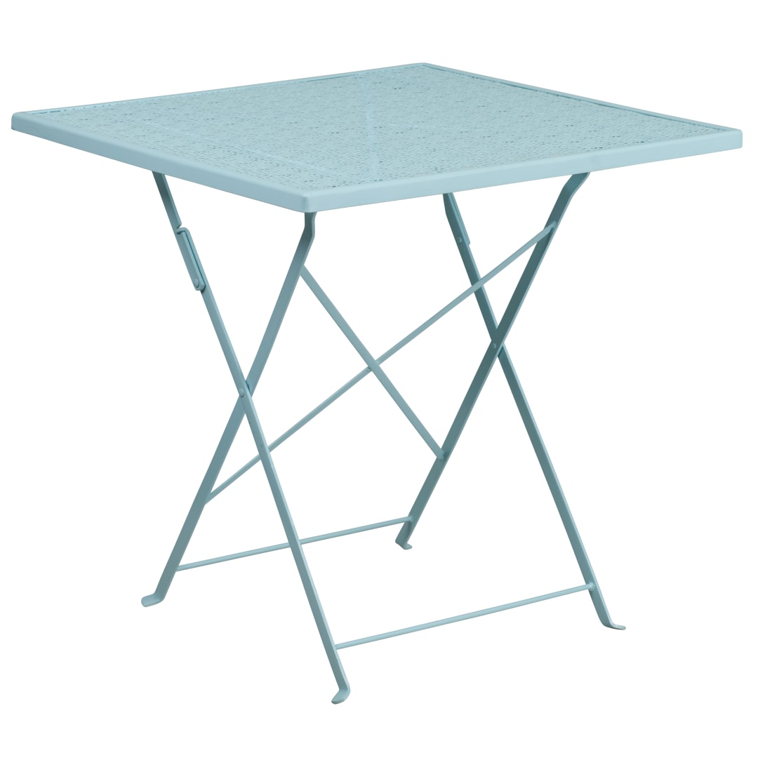 Oia Commercial Grade 28" Square Sky Blue Indoor-Outdoor Steel Folding Patio Table