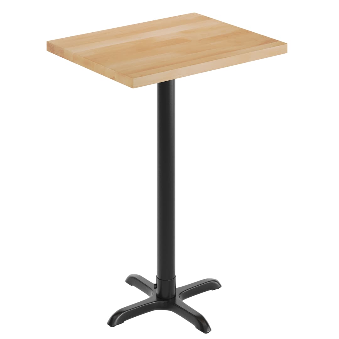 Bennett 24" x 30" Solid Wood Commercial Indoor Tabletop in Natural with 22" x 22" Bar Height Rust-Resistant Black Cast Iron X-Base