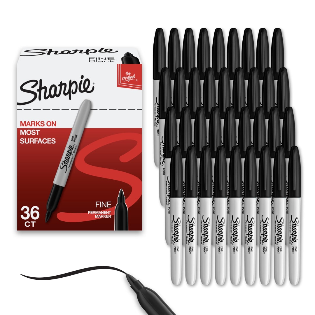 Sharpie® Permanent Markers, Fine Point, Black, 36 Count