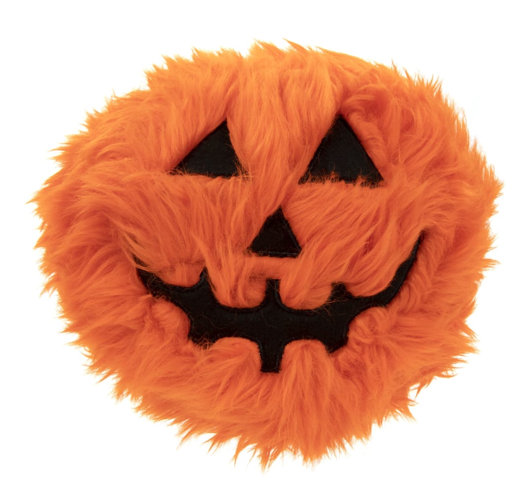 goDog Furballz Squeaky Plush Dog Toy, Chew Guard Technology, Halloween Jack-O-Lantern, Large