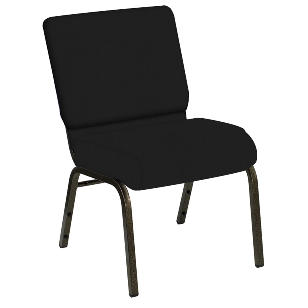 Embroidered HERCULES Series 21''W Church Chair in E-Z Heidi Black Vinyl - Gold Vein Frame
