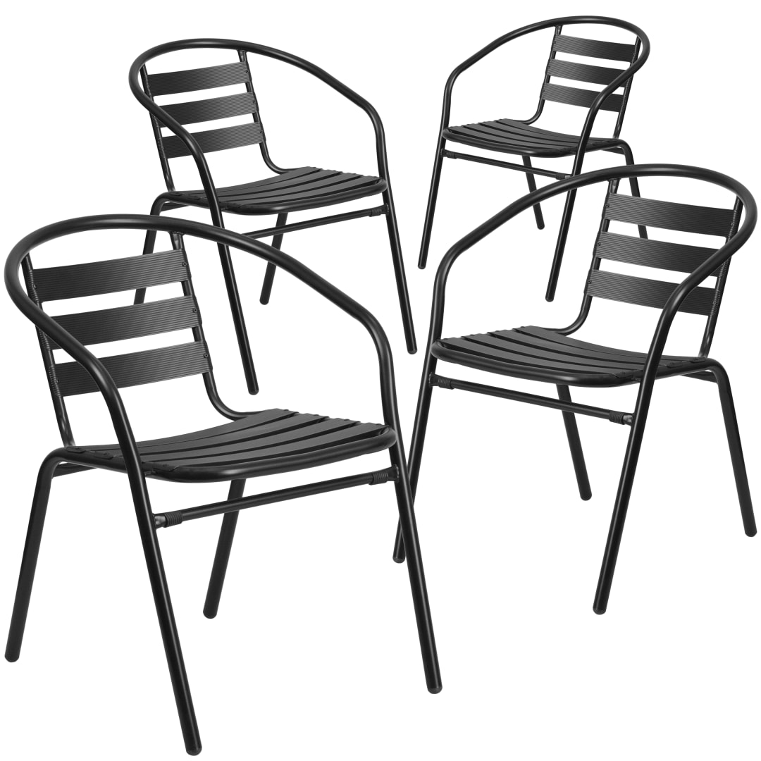 Lila 4 Pack Black Metal Restaurant Stack Chair with Aluminum Slats