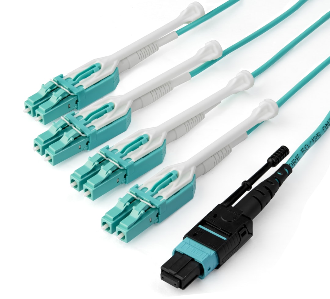 1m MTP MPO 8 x LC 40G OM3 Multi mode Aqua Plenum Pull