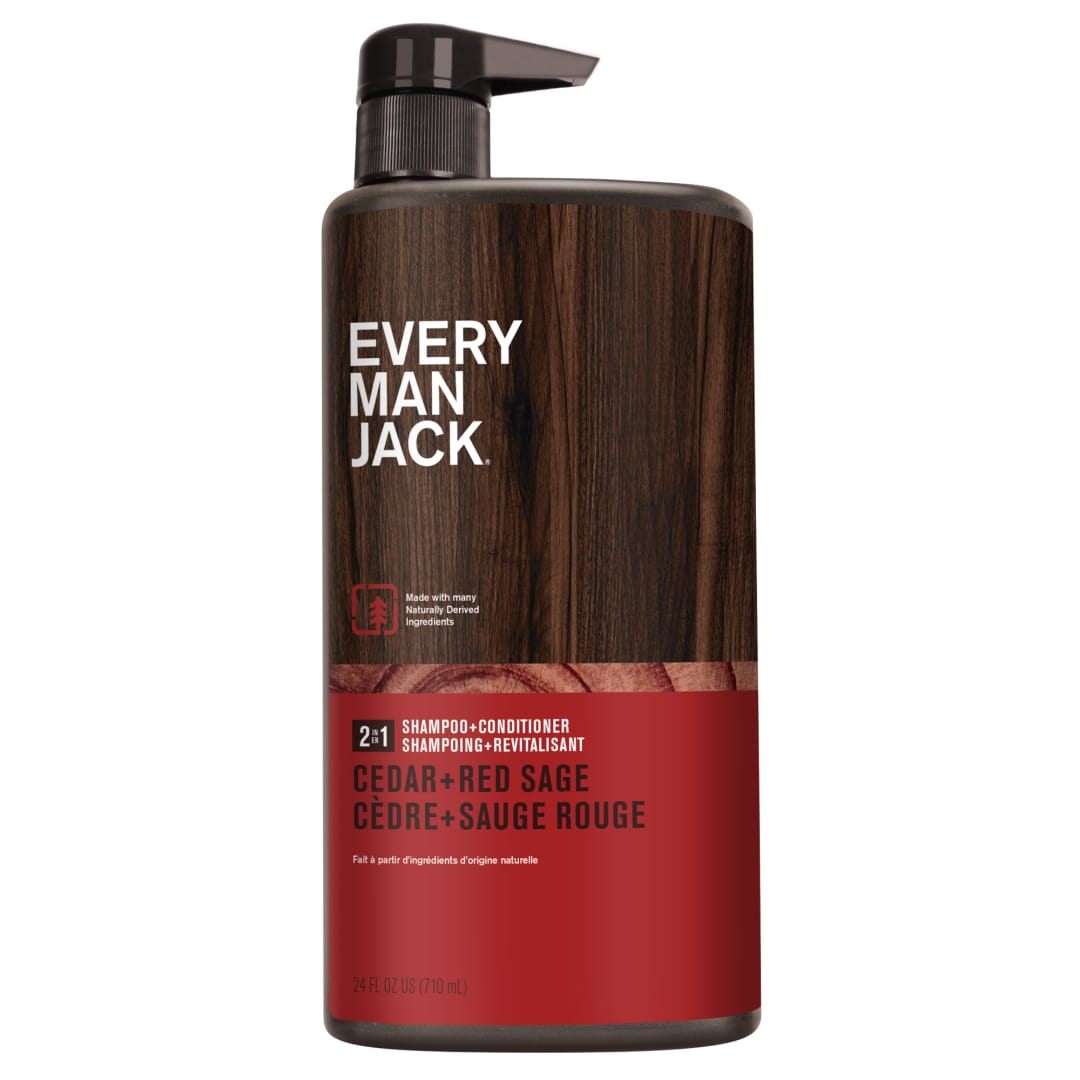 Every Man Jack 2-in-1 Daily Shampoo + Conditioner - Cedar and Red Sage | Nourishing For All Hair Types, Naturally Derived, Cruelty-Free Shampoo and Conditioner Set for Men | 24oz -1 Bottle