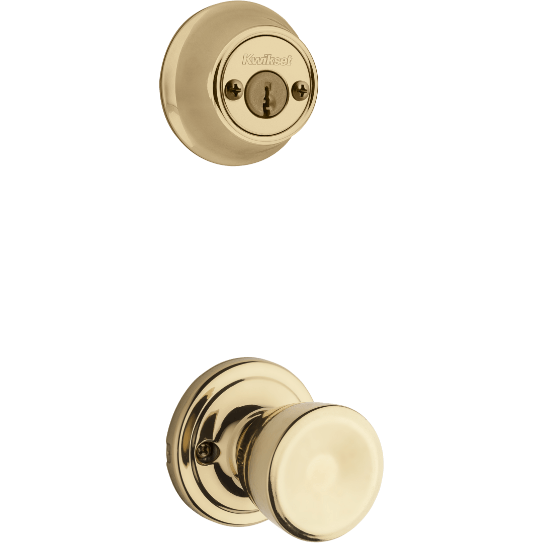 605 Double Cylinder Interior Pack w/Abbey Knob for Kwikset Series Handlesets in Polished Brass