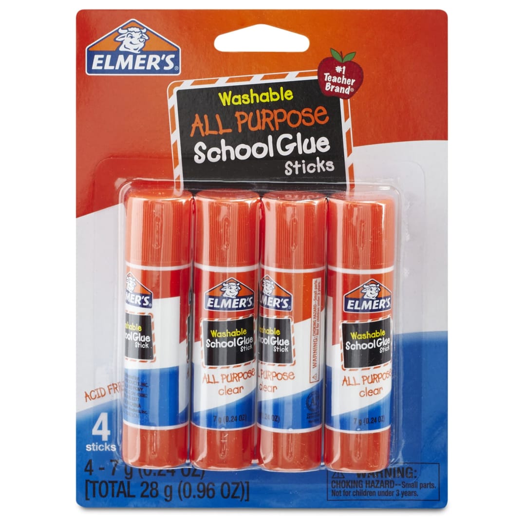 Elmer's All Purpose School Glue Sticks, Clear, Washable, 7 Gram, 4 Count