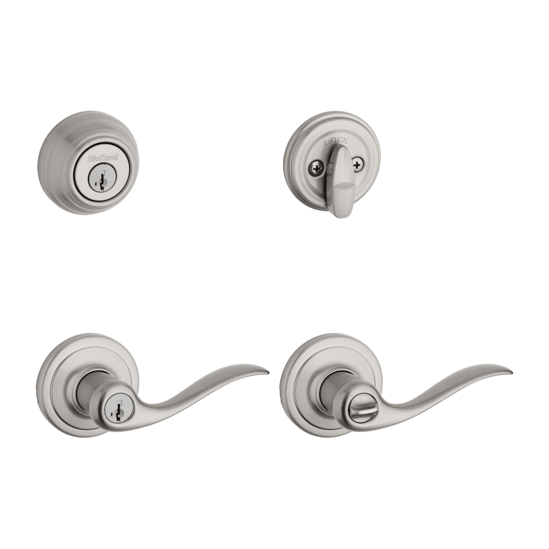 Tustin Round Combo Pack Lever in Satin Nickel featuring SmartKey Security
