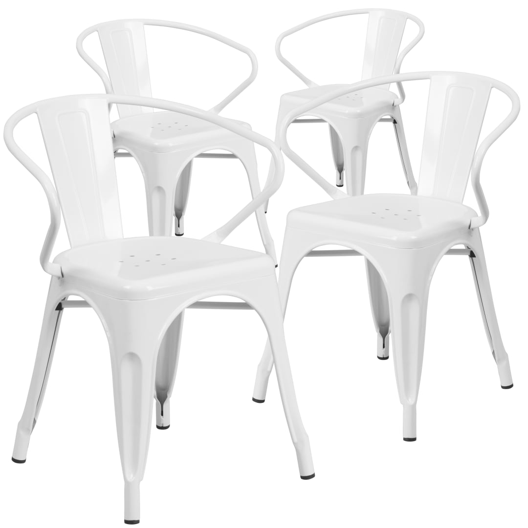Roy Commercial Grade 4 Pack White Metal Indoor-Outdoor Chair with Arms