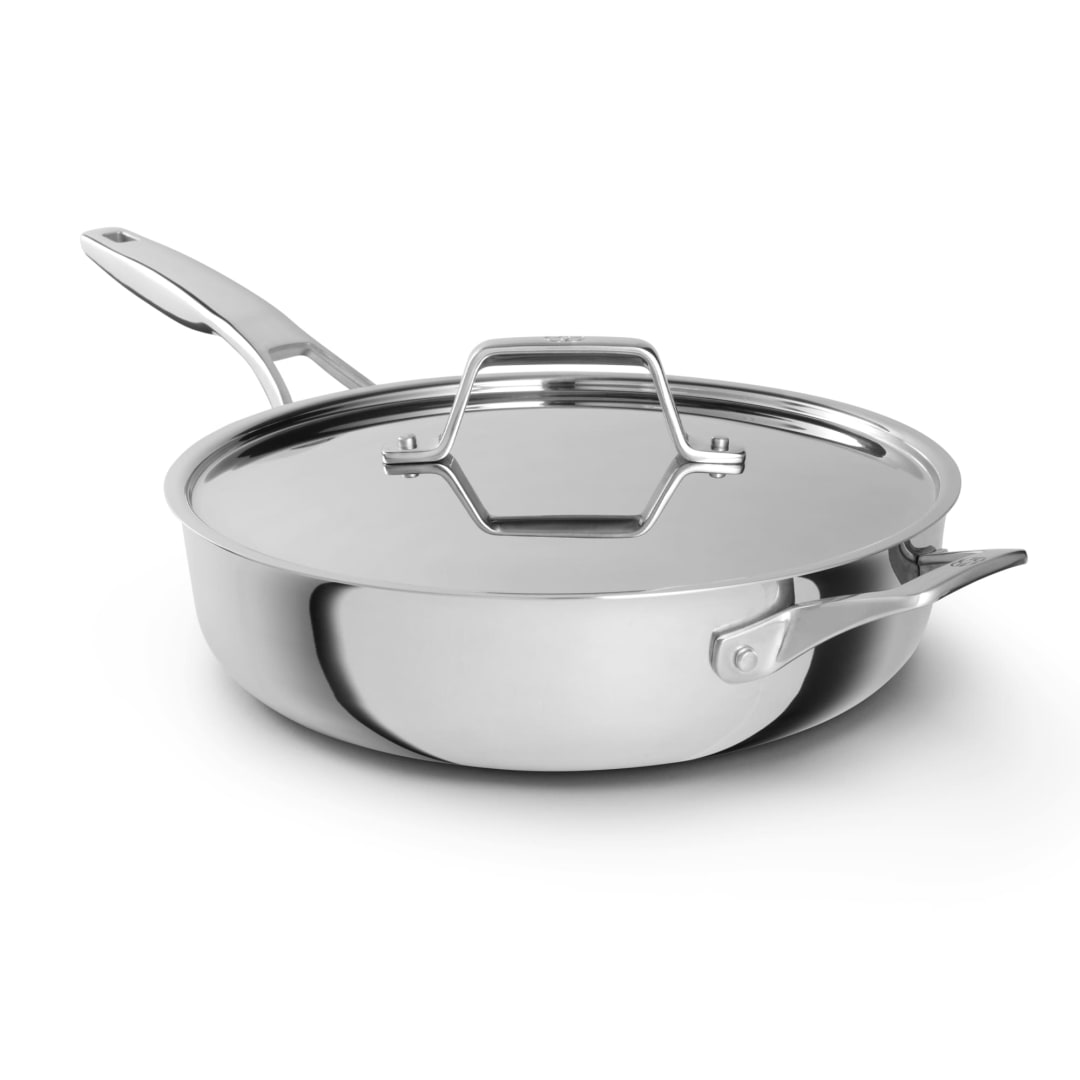 Calphalon Premier Ceramic Nonstick 3 Quart Stainless Steel Saucepan with Lid, Induction Ready Pot for Sauces, Soups, Durable PFAS-Free Cookware, Dishwasher Safe, Macaron