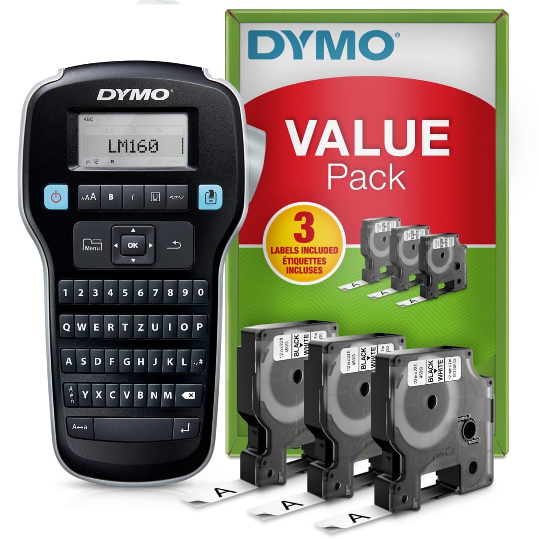 DYMO® LabelManager 160 Tragbares Beschriftungsgerät Starter-Set | Etikettiergerät mit QWERTZ Tastatur | mit 3 Rollen DYMO® D1-Beschriftungsband | ideal für's Büro oder für Zuhause