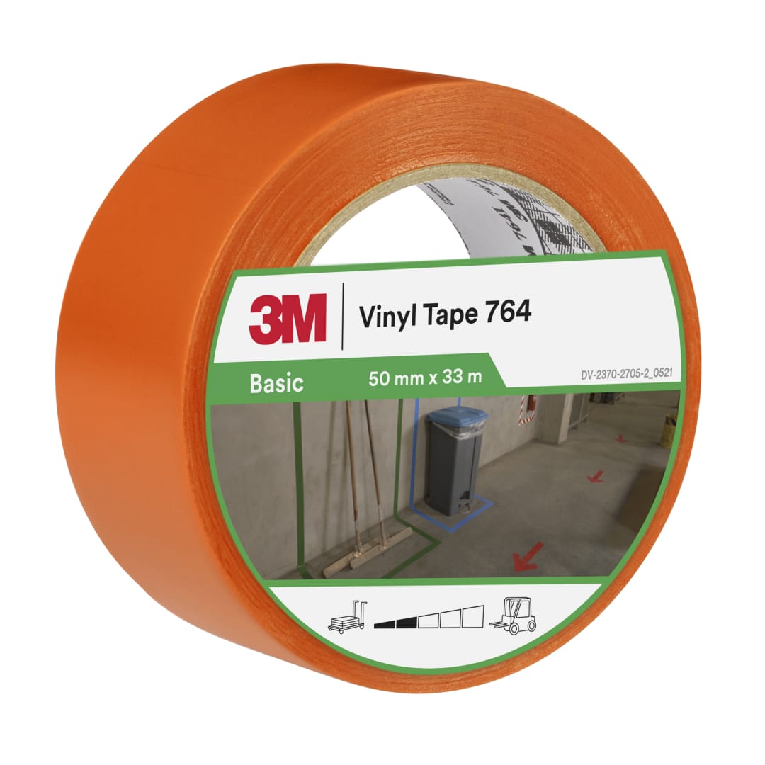 3M™ Genel Amaçlı Vinil Bant 764, Turuncu, 50 mm x 33 m, 0.13 mm, Tek Tek Sarılmış, Uygun Paketlenmiş