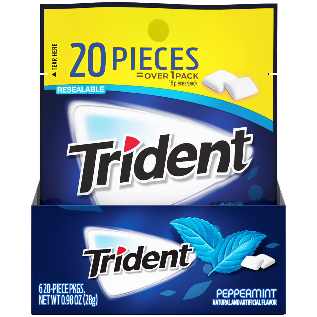 Trident Sugar Free Chewing Gum Perfect Peppermint 20 pc Pouches - 6 Pack