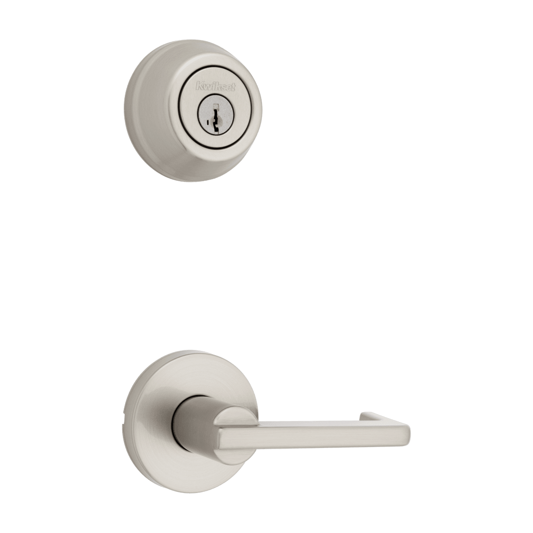 Hali Interconnect Round Interconnect Lever in Satin Nickel featuring SmartKey Security