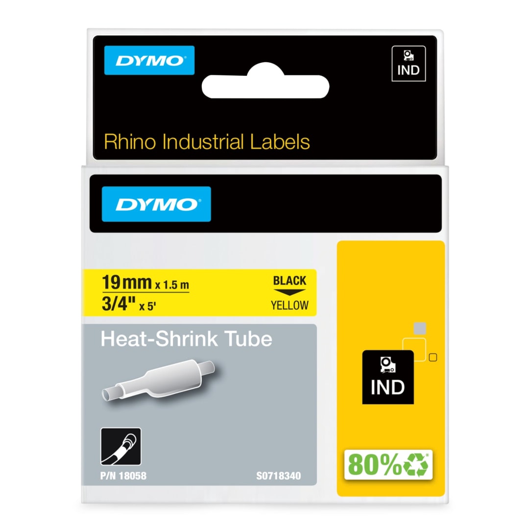 DYMO® Rhino Industrial Heat-Shrink Labels, 3/4" Tube, Black Print on Yellow