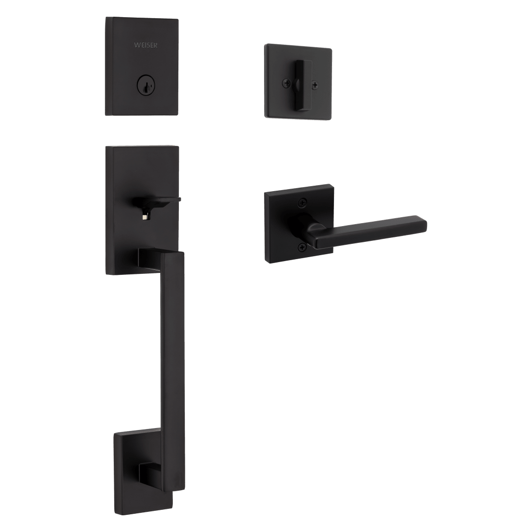 San Clemente Single Cylinder Handleset w/ Halifax Lever featuring SmartKey Security™ in Matte Black