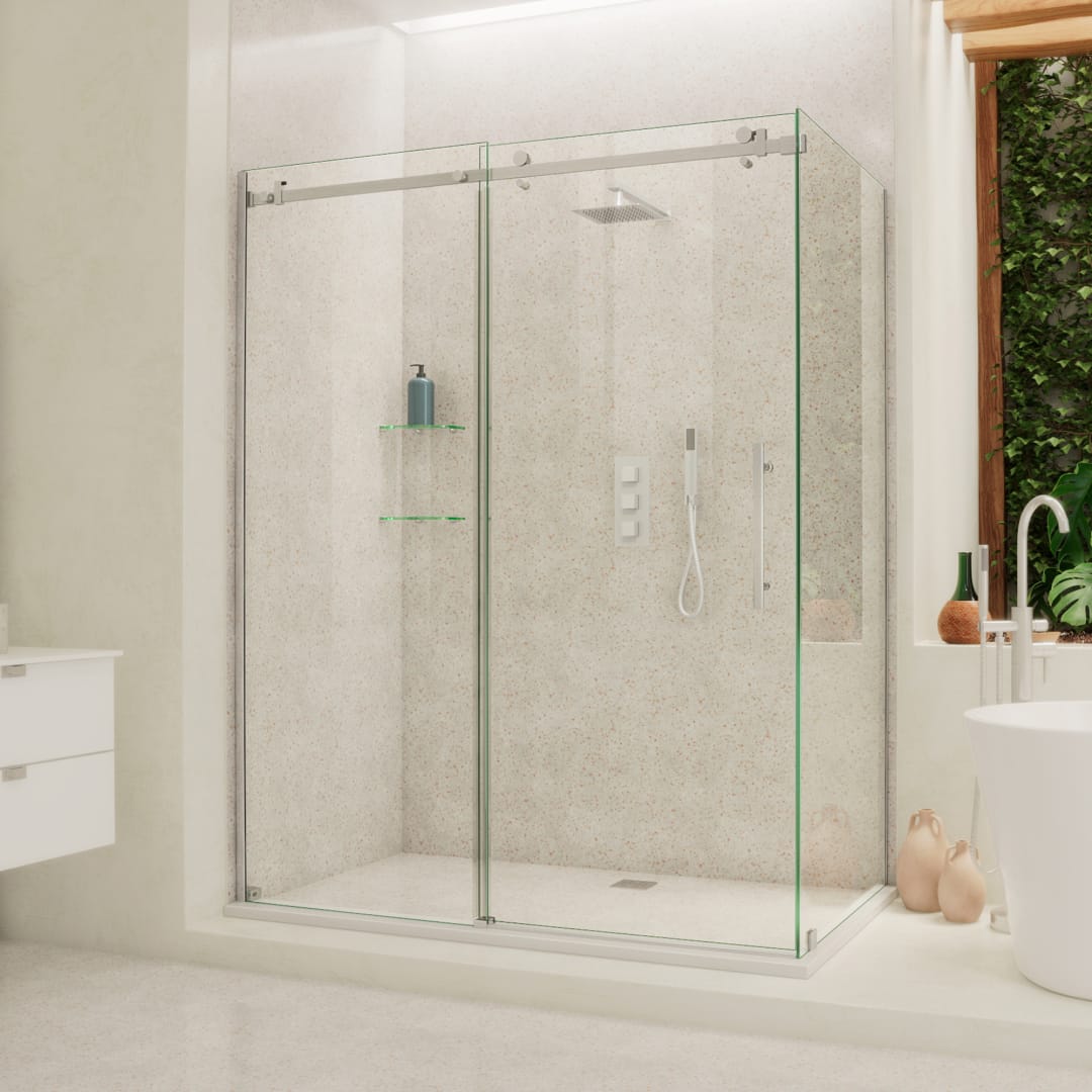 DreamLine Enigma Air 34 3/4 inch D x 60 3/8 inch W x 76 inch H Frameless Sliding Shower Enclosure in Brushed Stainless Steel