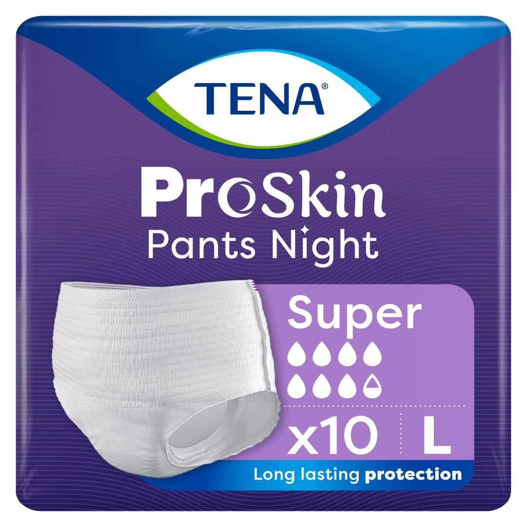 TENA ProSkin Pants Night – Disposable Incontinence Underwear for Moderate to Heavy Night-Time Leakage with Lie Down Protection, Odour Control &amp; Triple Skin Protection - Large, Pack of 10