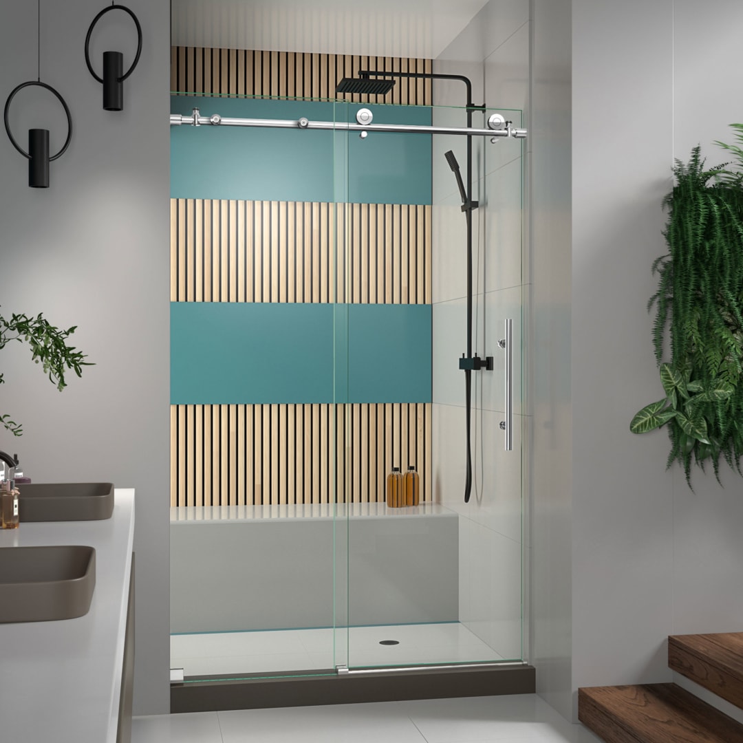 DreamLine Enigma-X 44 - 48 inch W x 76 inch H Frameless Sliding Shower Door in Polished Stainless Steel