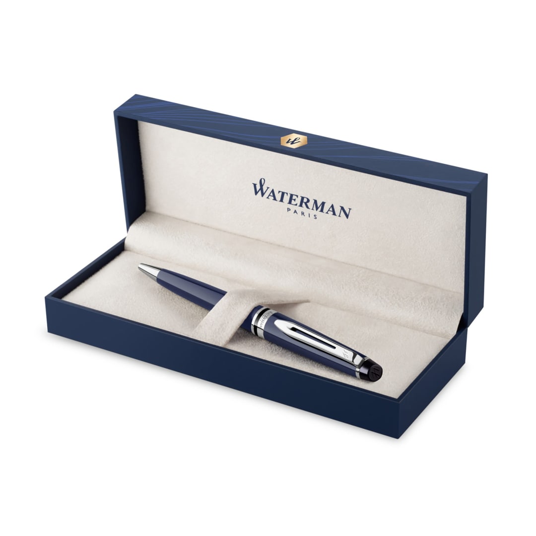 Waterman Expert, Ballpoint pen, Blue Lacquer with Palladium trim, Medium tip, Blue Ink, Gift Box