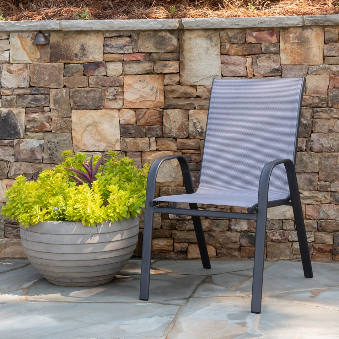 Brazos Series Gray Outdoor Stack Chair with Flex Comfort Material and Metal Frame