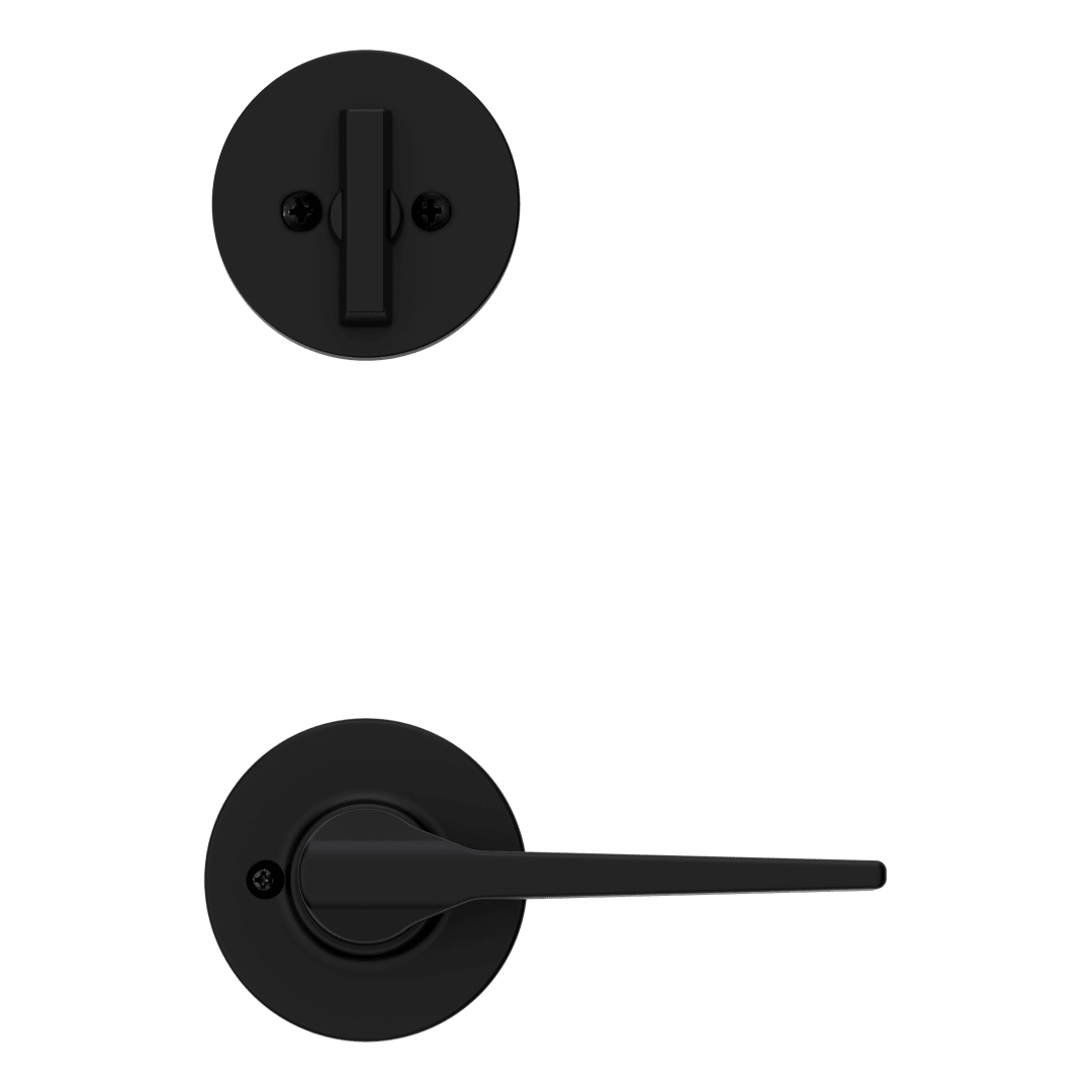 Amador Single Cylinder Handleset with Hollis Lever featuring SmartKey Security™ Security in Matte Black