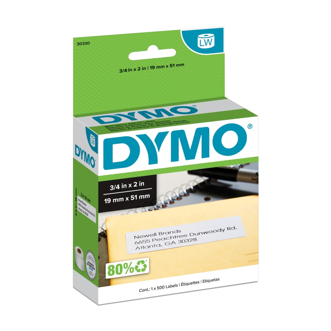 DYMO Authentic LW Return Address Labels, DYMO Labels for LabelWriter Label Printers, White, 3/4" x 2", 1 Roll of 500