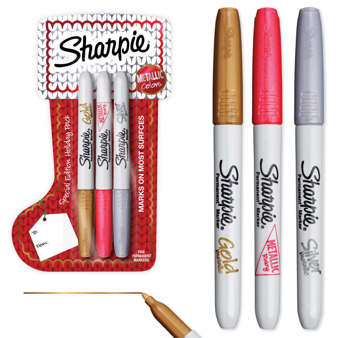 Sharpie Permanent Markers, Metallic Markers, Fine Point, Medium, Assorted, 3 Count