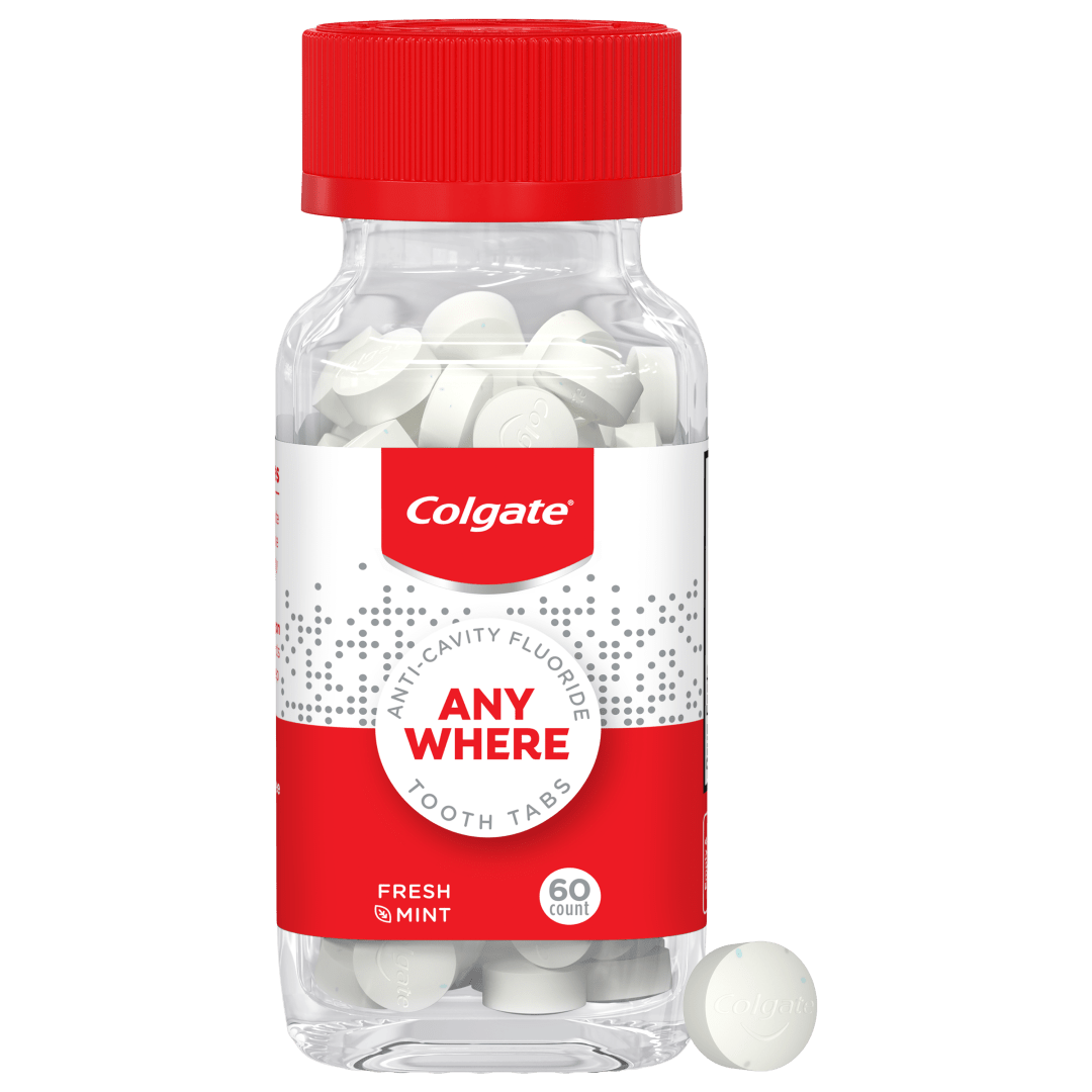 Colgate Anywhere Toothpaste Tablets Anti-Cavity Fluoride Fresh Mint Flavor in a Refillable Plastic Free Glass Jar - 6 count
