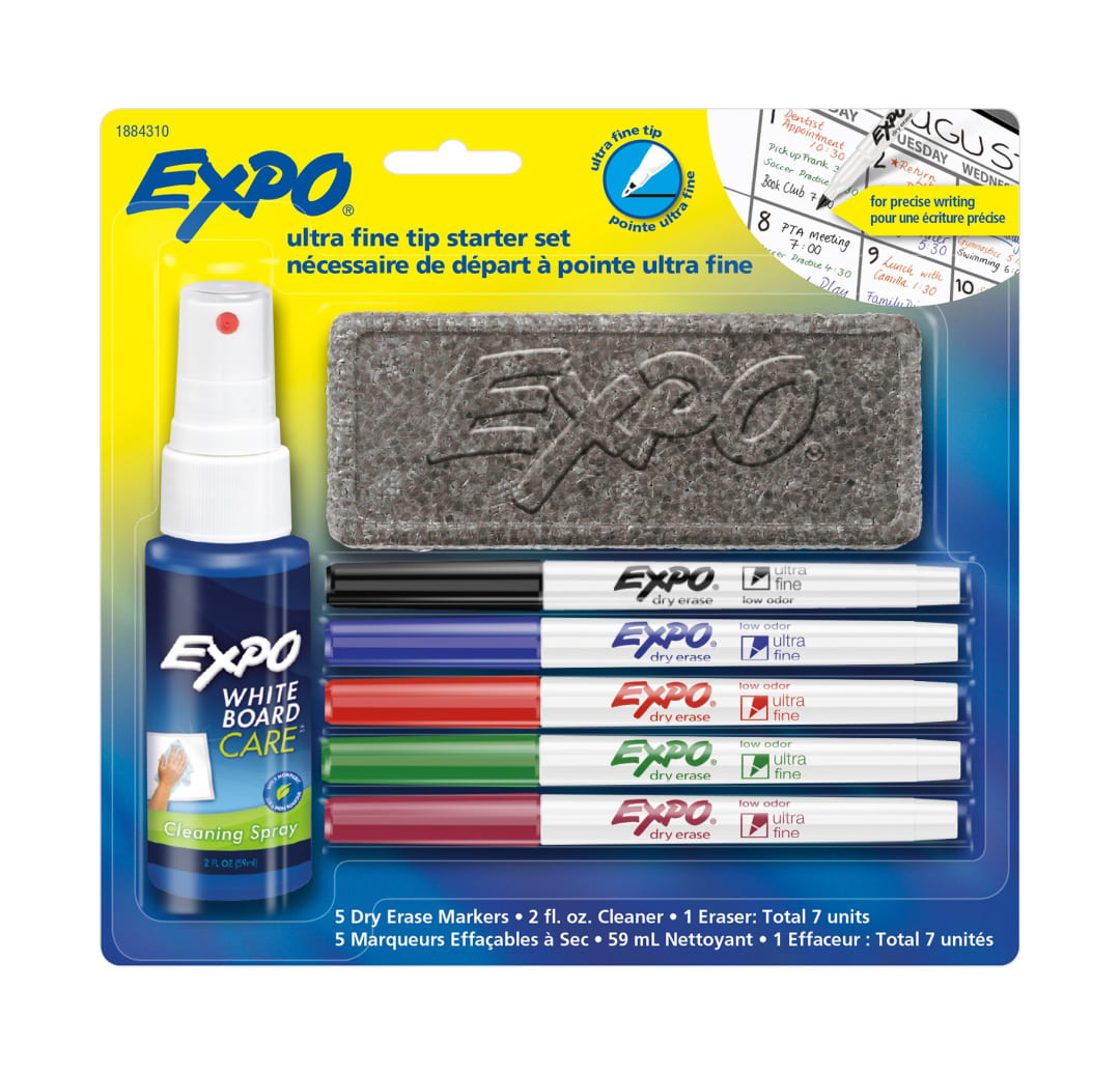 EXPO® Low Odor Dry-Erase Marker Set, Ultra Fine Tip, Assorted Colors, 5 Count