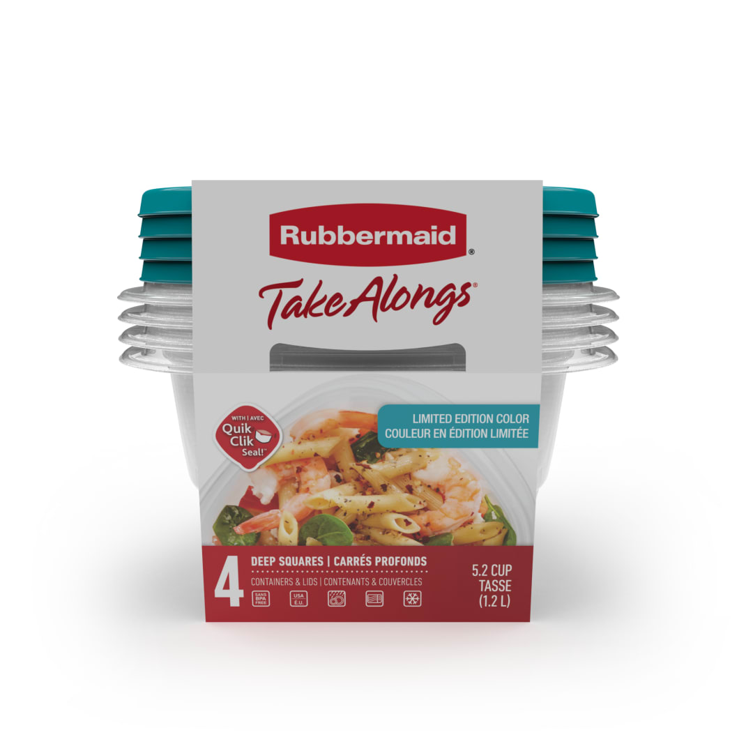 Rubbermaid TakeAlongs 5.2 Cup Food Storage Containers, Meal Prep Containers, Food Containers with Lids, Limited Edition Turquoise  Blue, 4-Pack