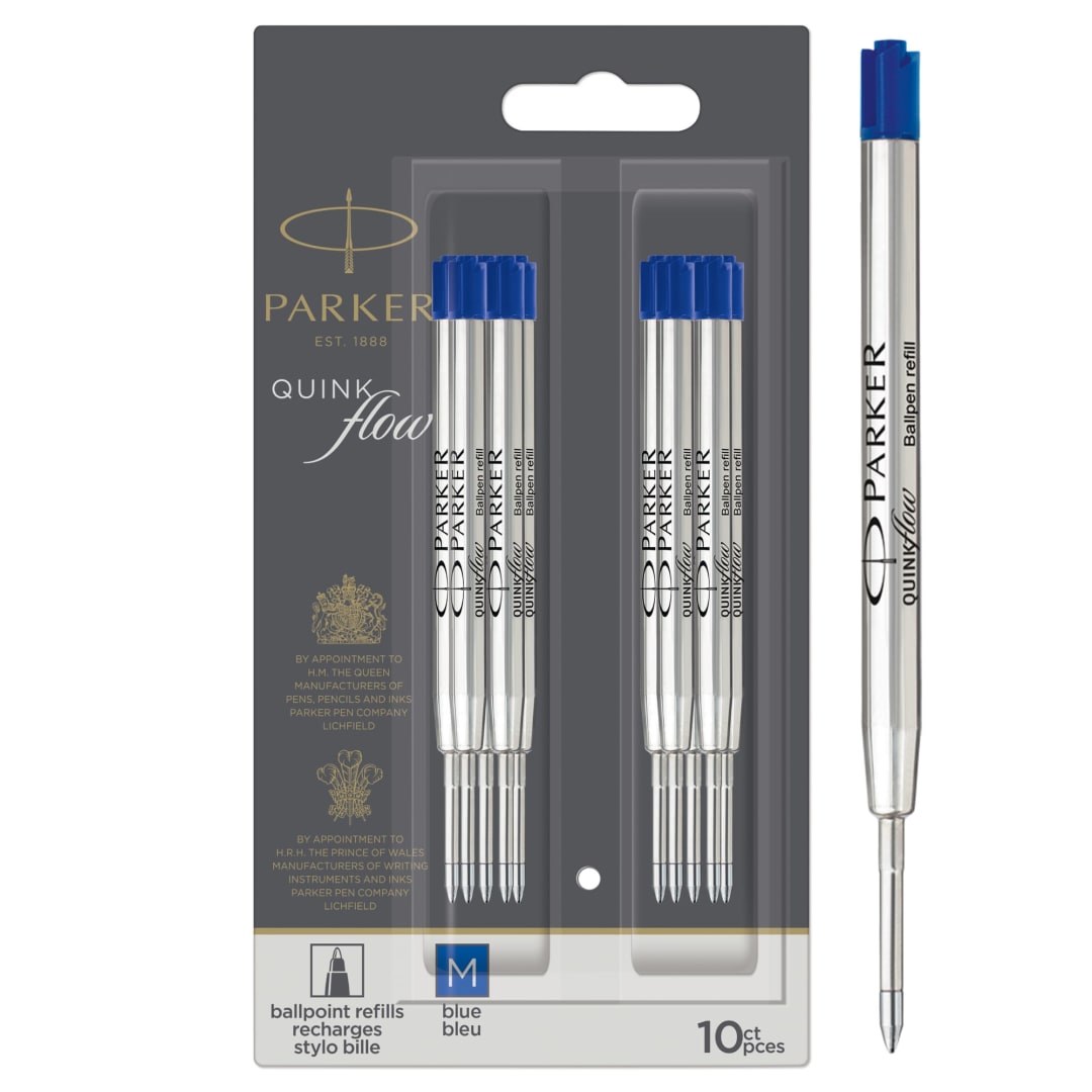 Parker QUINKflow Ballpoint Pen Ink Refills, Medium Tip, Black, 3 Count