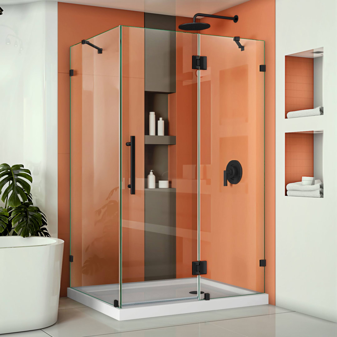 DreamLine Quatra Lux 34 1/4 inch D x 46 3/8 inch W x 72 inch H Frameless Hinged Shower Enclosure in Matte Black