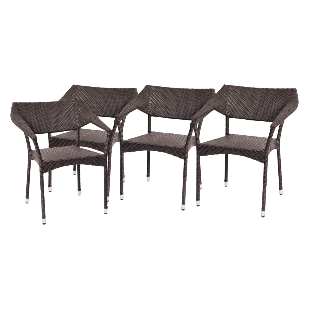 Jace Set of 4 Commercial Grade Stacking Patio Chairs, All Weather PE Rattan Wicker Patio Dining Chairs in Espresso