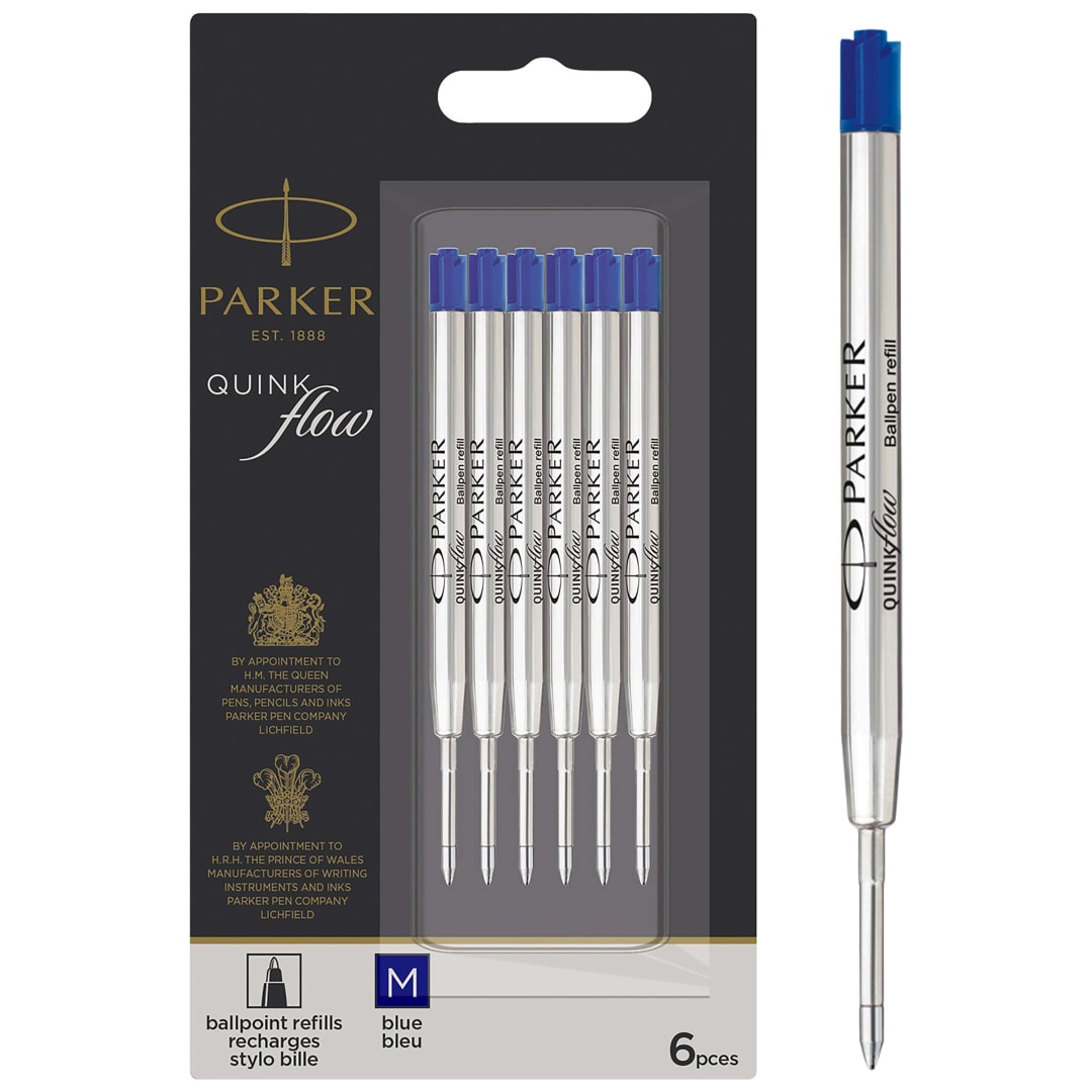 Parker QUINKflow Recambios de tinta para bolígrafos | punta mediana (0,7mm) | tinta azul | paquete de 6
