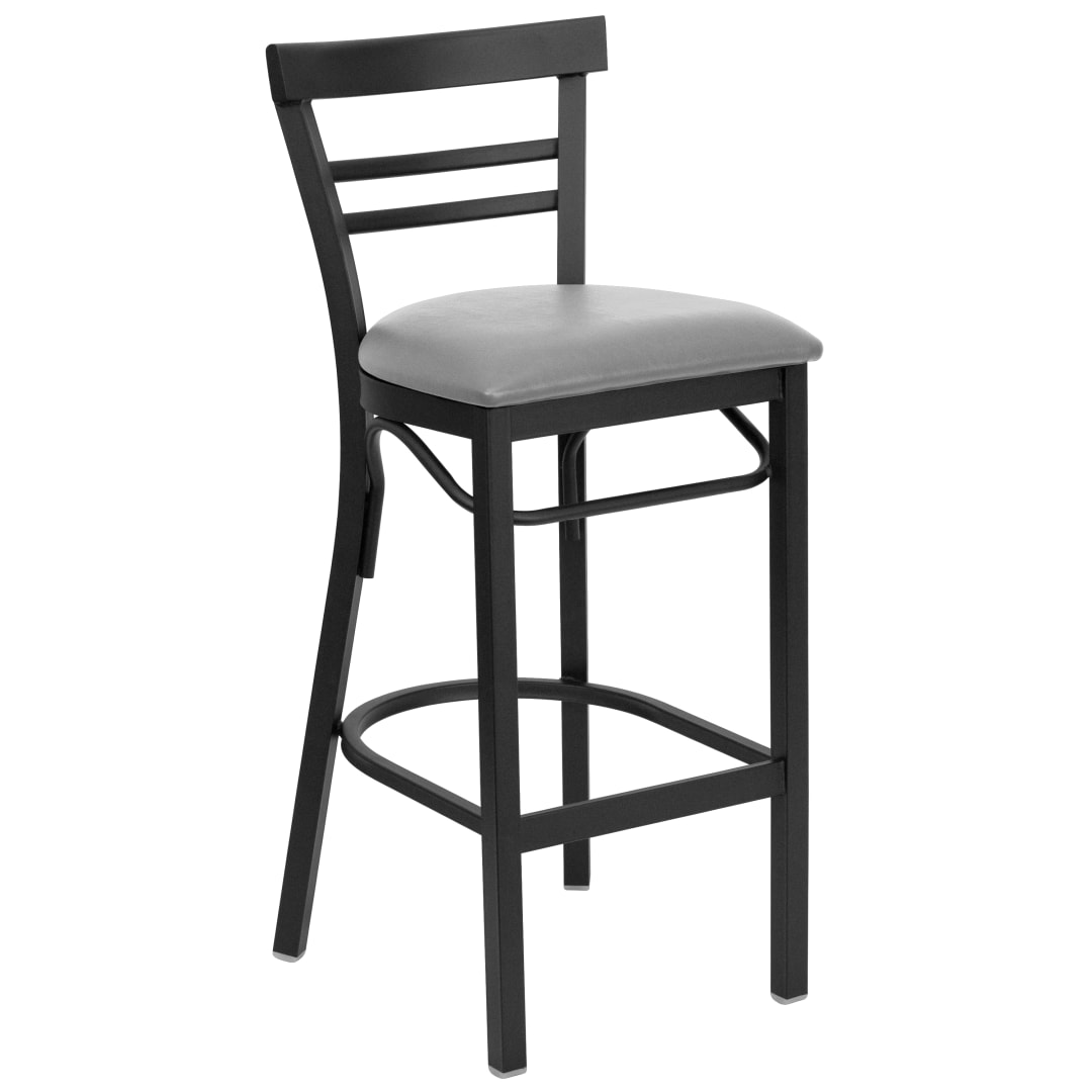 HERCULES Series Black Two-Slat Ladder Back Metal Restaurant Barstool - Custom Upholstered Seat