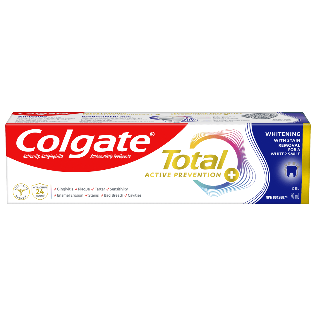 Dentifrice blanchissant en gel Colgate Total Prévention active plus élimination des taches, 70 mL
